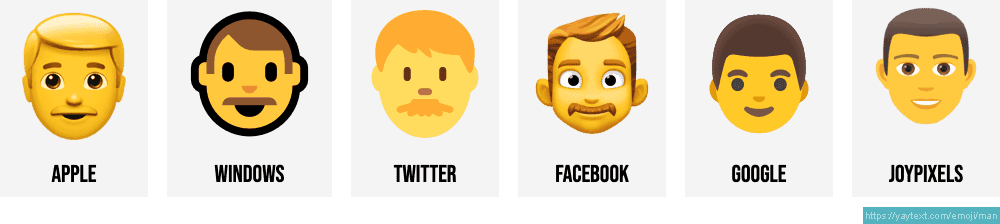 👨 Man emojis (w/ 40+ skin, hair colors, & facial hair combos) 👨🏻🧔🏼👨 🏽‍🦰👨🏾‍🦱👨🏿‍🦳👨🏻‍🦲👱🏼‍♂️