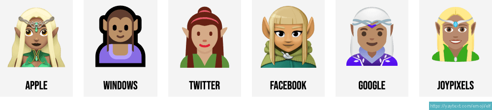 🧝 Elf emojis 🧝🏻🧝🏼🧝🏽🧝🏾🧝🏿🧝‍♂️🧝‍♀️