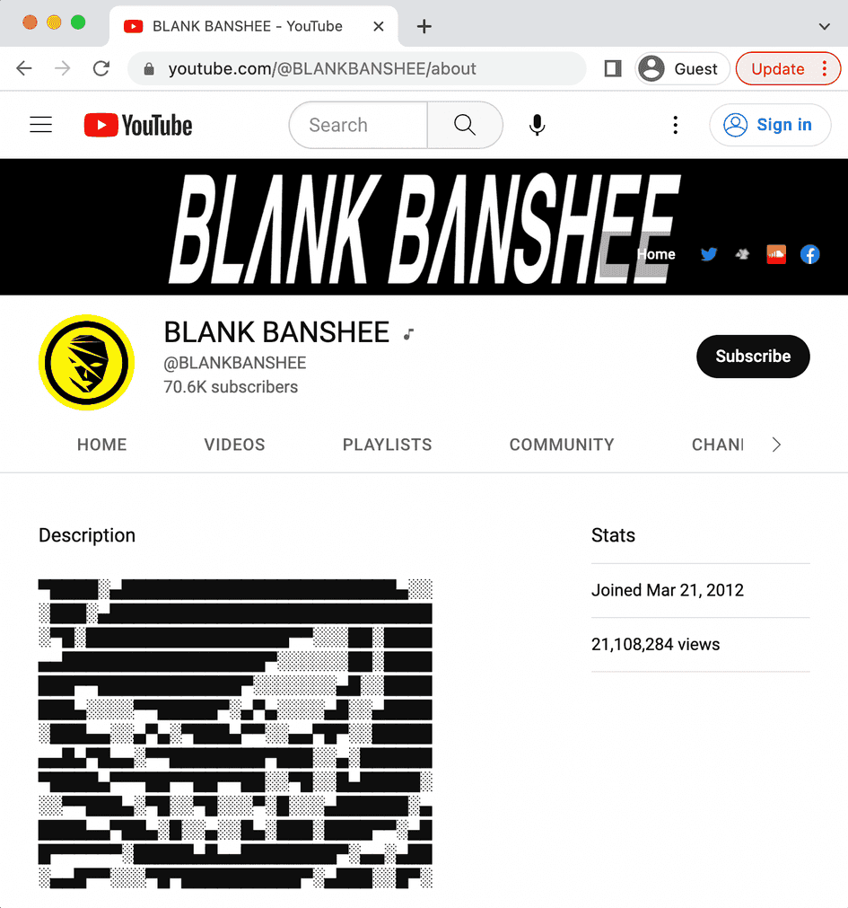 Art ANSI sur la chaîne YouTube de Blank Banshee