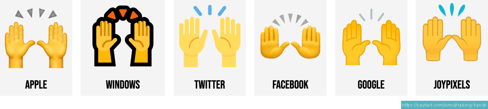 🙌 Raising hands emojis 🙌🏻🙌🏼🙌🏽🙌🏾🙌🏿