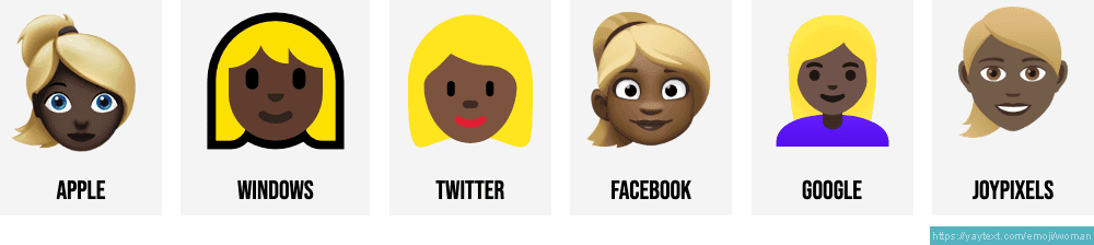 👩 Woman emojis (w/ 35+ skin & hair colors combos) 👩🏻👩🏼‍🦰👩🏽‍🦱👩🏾‍🦳👩🏿‍🦲👱🏻‍♀️